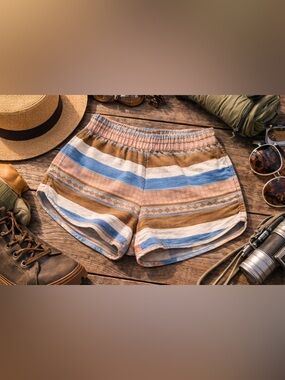 Kavu Striped Women's Shorts in Blue, Tan, Cream